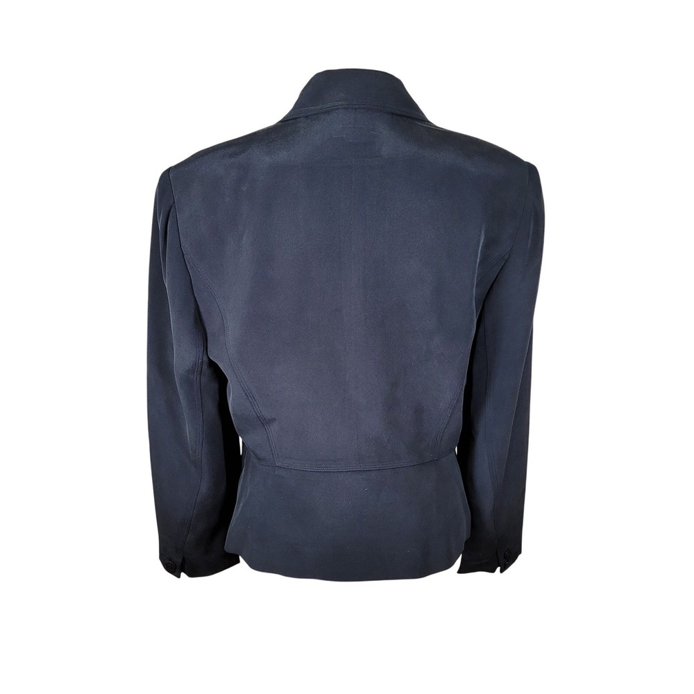 Due Per Due Navy Silk Blazer Vintage 90s 10 Minimalist Old Money Career Packable - Picture 3 of 5